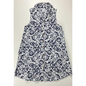 Just Cover Me Navy Blue/White Floral Print Sleeveless Dress Size L With Pockets
